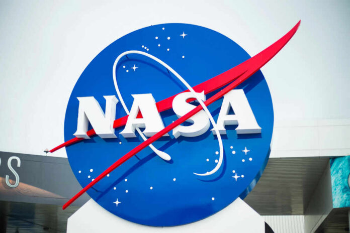 NASA logo with blue background and red swoosh.