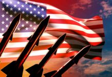 Military’s Alarming Munitions Shortage Exposed Silhouette of missiles in front of an American flag