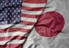 Flags of the United States and Japan overlapping