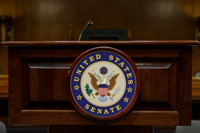 Podium with the United States Senate seal