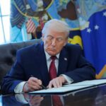 Trump’s Election Bill Faces Senate Reality Donald Trump signing documents in the Oval Office