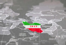 Map highlighting Iran with its national colors