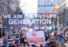 Crowd of protesters holding signs at a pro-life demonstration