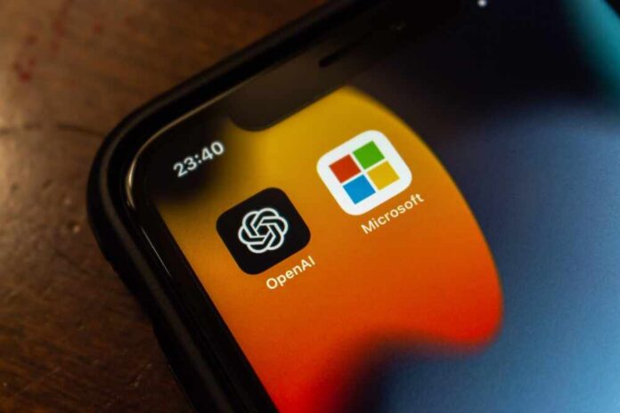Close-up of smartphone screen displaying OpenAI and Microsoft app icons