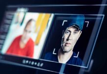 Murder Breakthrough Sparks Tech Ban Debate A digital interface displaying facial recognition analysis of two individuals