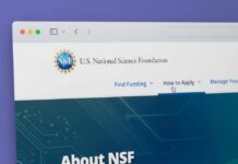 Screenshot of the U.S. National Science Foundation website showing navigation options
