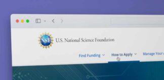 Screenshot of the U.S. National Science Foundation website showing navigation options