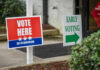 Election Drama: ICE Barred from Polls! Outdoor signs for voting and early voting at a polling place