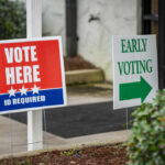 Election Drama: ICE Barred from Polls! Outdoor signs for voting and early voting at a polling place
