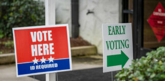 Outdoor signs for voting and early voting at a polling place