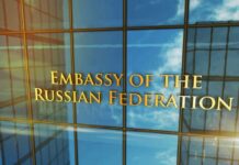 Exterior view of the Embassy of the Russian Federation with reflective glass