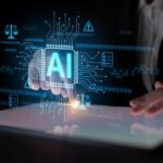 AI Propaganda Changes Everything Fast A hand interacting with a digital tablet displaying AI graphics