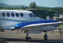 Air ambulance airplane on a runway ready for takeoff