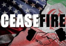 Sanctions Loosen—What’s The Catch? Graphic representation of a ceasefire between the US and Iran with flags and handshake