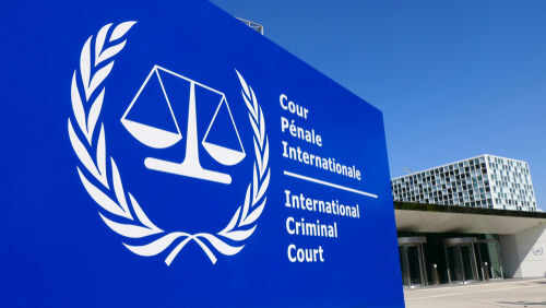 international-criminal-court1383842291 International Criminal Court sign with scales of justice.