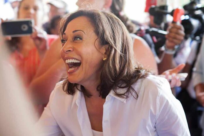 smiling woman in a crowd