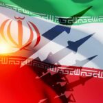 Iran Pummeled — But What’s The Endgame? Iranian flag with silhouettes of missiles and military vehicles