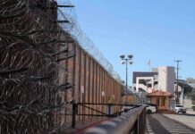 Razor wire along a prison perimeter fence