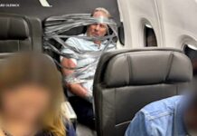 Unruly passenger arrested after being restrained with duct tape during flight