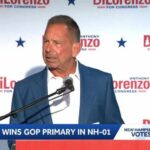 Anthony DiLorenzo gives his victory speech after winning the Republican primary for Congressional...