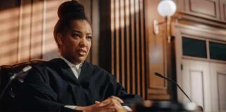 Judge in courtroom speaking from the bench
