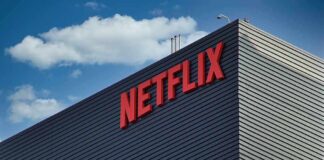 Netflix logo on modern office building exterior