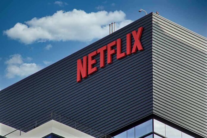 Netflix logo on modern office building exterior
