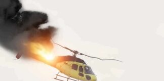 Helicopter on fire midair