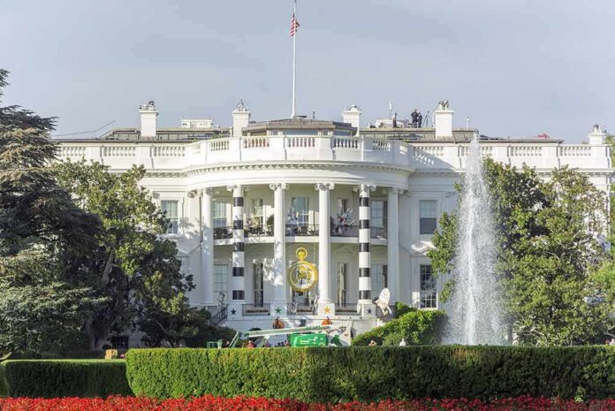 The White House south facade with fountain and gardens